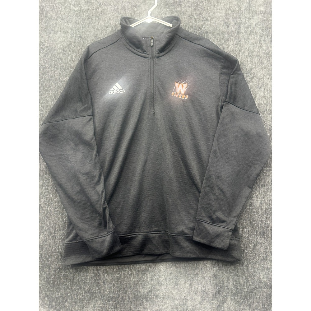 Adidas Athletic Top Men XL Embroidered W Tigers Logo Black Mock Neck Quarter Zip